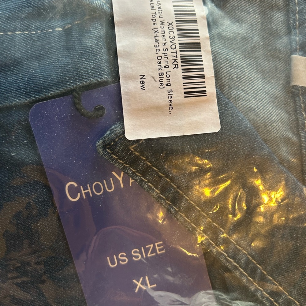 Chouyatou Button Down Denim Shirt Shirt Top Shacket XL Womens Blue Fall NWT - Picture 8 of 8